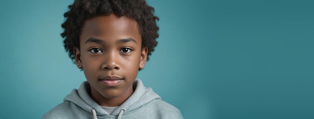 An African American Youngster Boy Isolated On A Turquoise Background With Copy Space