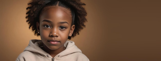 An African American Youngster Girl Isolated On A Amber Background With Copy Space