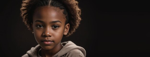 An African American Youthful Girl Isolated On A Dark Brown Background With Copy Space