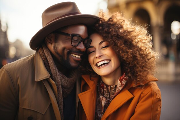 사진 아프리카계 미국인, 행복한 사랑에 빠진 커플, 파리 시내와 에펠탑을 방문하는 관광객