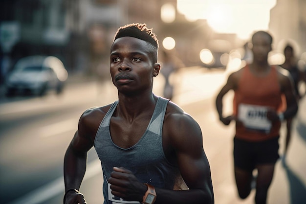 Foto corridore atleta africano che corre nella maratona ai generativa