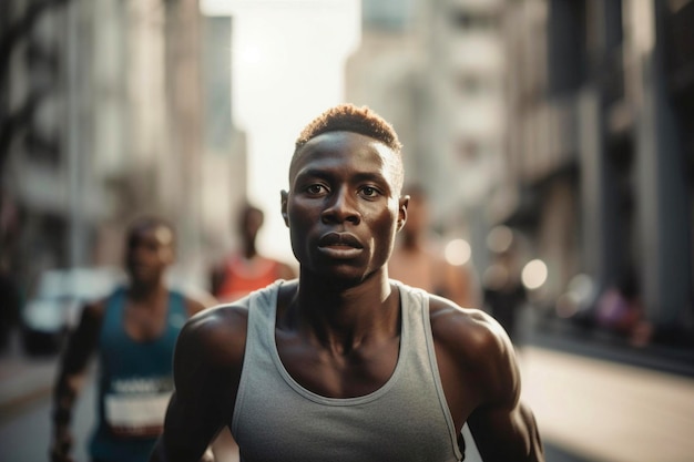 Foto corridore atleta africano che corre nella maratona ai generativa