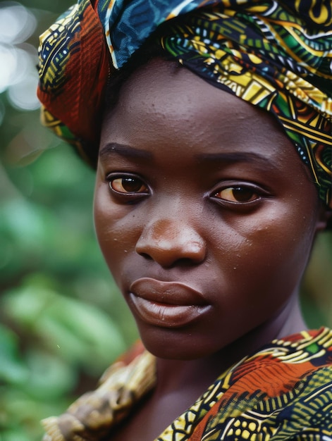 写真 アフリカの美しい女の子 黒い肌の女性 伝統的な文化と服装 ターバン 自然の美しさ