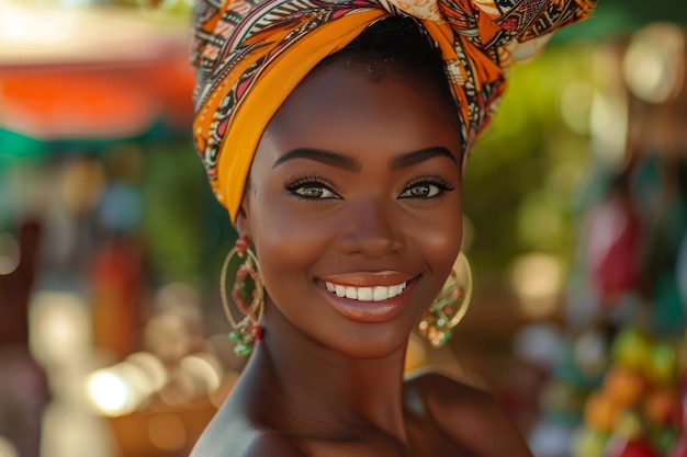 アフリカの美しい女の子 黒い肌の女性 伝統的な文化と服装 ターバン 自然の美しさ