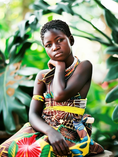 アフリカの美しい女の子 黒い肌の女性 伝統的な文化と服装 ターバン 自然の美しさ