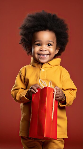 Photo african black boy holding a christmas giftbox