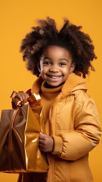 Photo african black girl holding a christmas giftbox