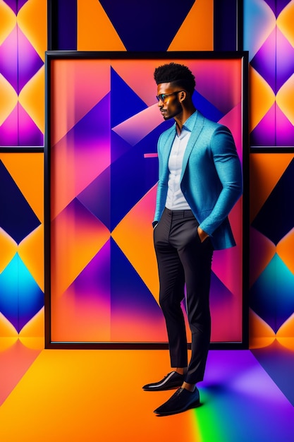 African Black Man and Black Model With Colorful Background