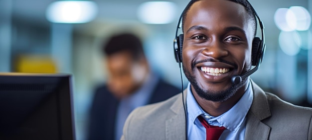 african black man call center customer support with headset ai