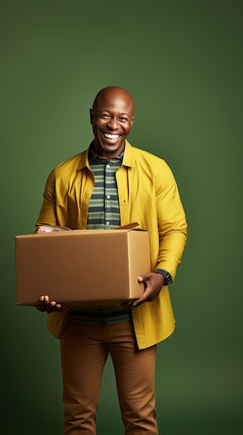 Чернокожий африканский мужчина держит коробку