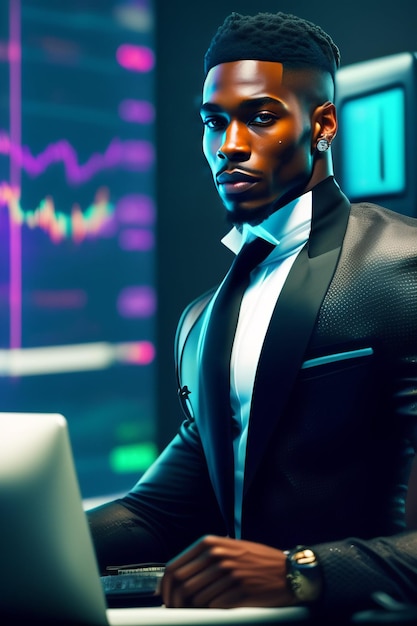 African Black Man and Model With Colorful Background