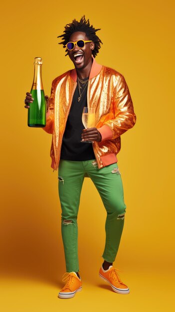 African black man shaking champagne new year celebration