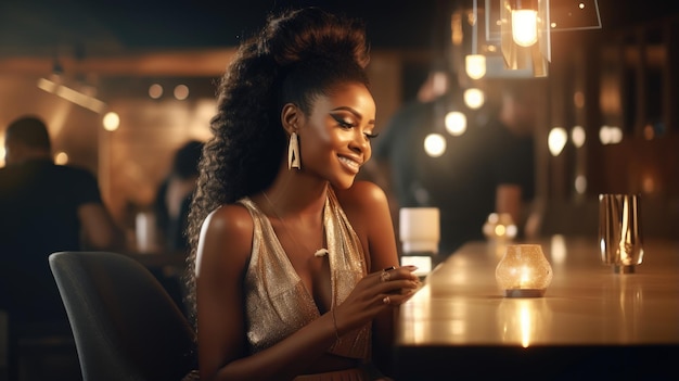 Африканская чернокожая женщина на дамском вечере в баре