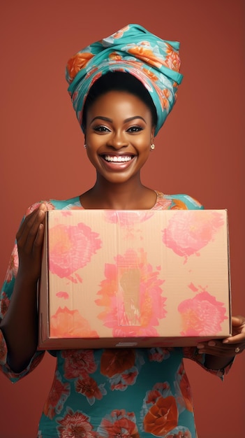 African Black woman holding a box