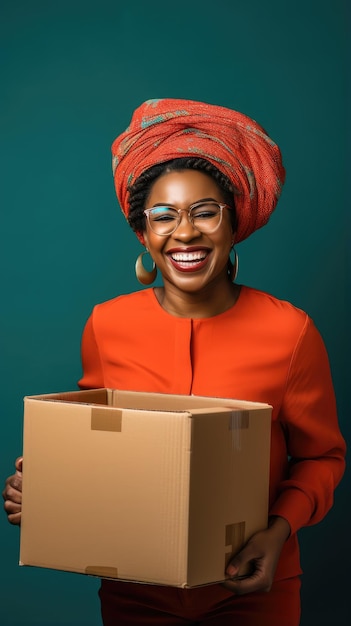 African Black woman holding a box