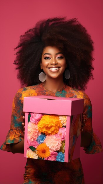 African Black woman holding a box