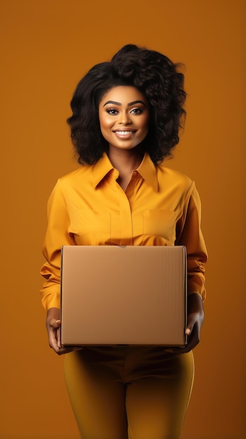 African Black woman holding a box