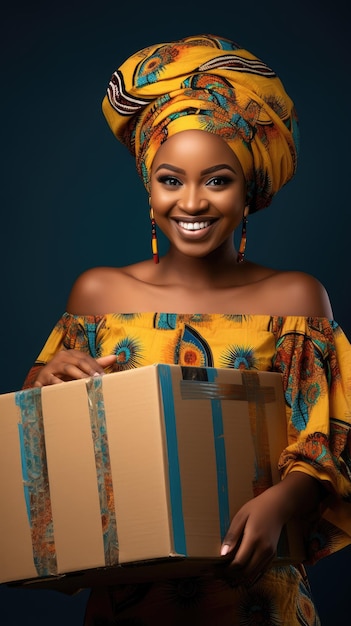 African Black woman holding a box