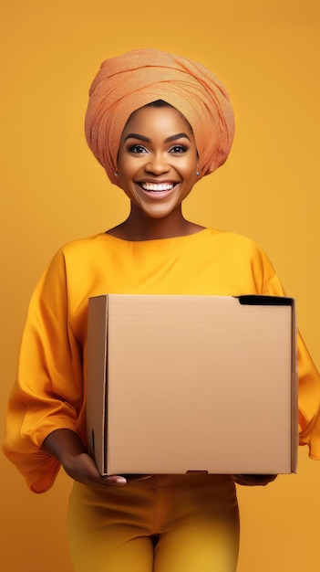 African black woman holding a box