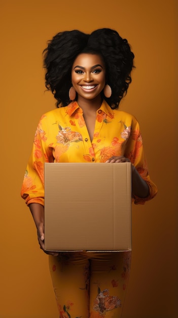 African Black woman holding a box