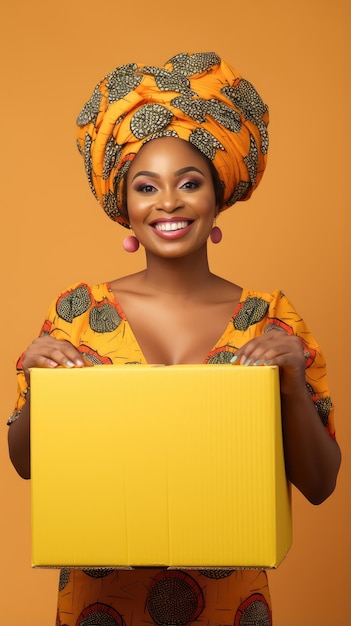 African Black woman holding a box