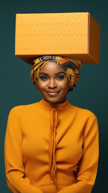 African Black woman holding a box