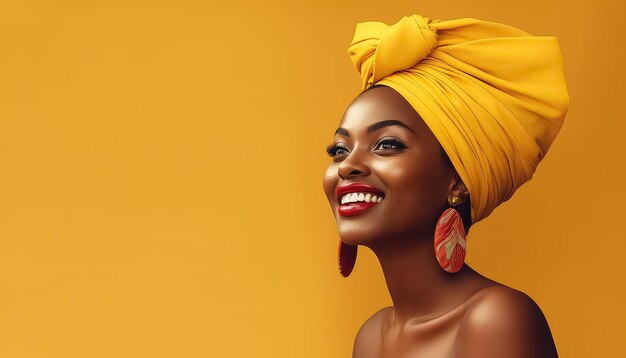 African black woman in turban on colored background