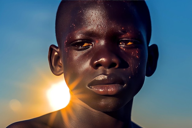 물이 부족한 아프리카 소년 후처리 AI 생성 이미지