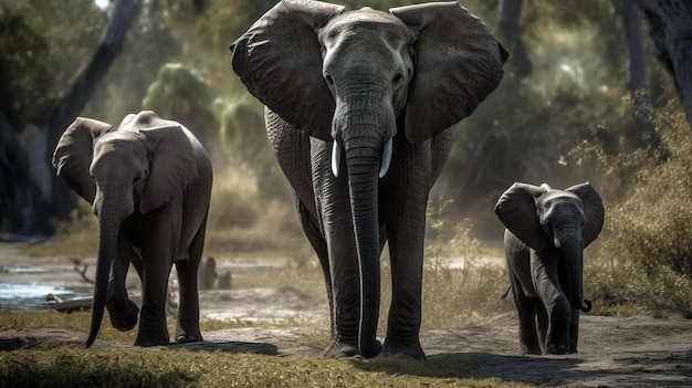 African bush elephants Loxodonta africana Generative AI