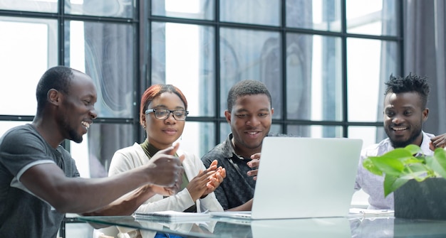 African business team on briefing discussing ideas for new startup or project