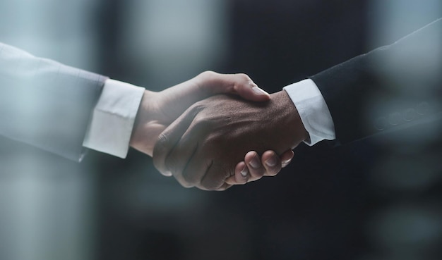 African businessman's hand shaking white businessman's hand