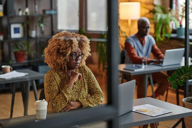 African businesswoman working at office