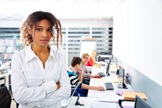 African businesswoman young office with computer