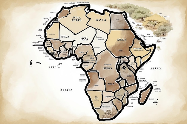 아프리카 의 매력 이 활기찬 대륙 의 손으로 그려진 스케치