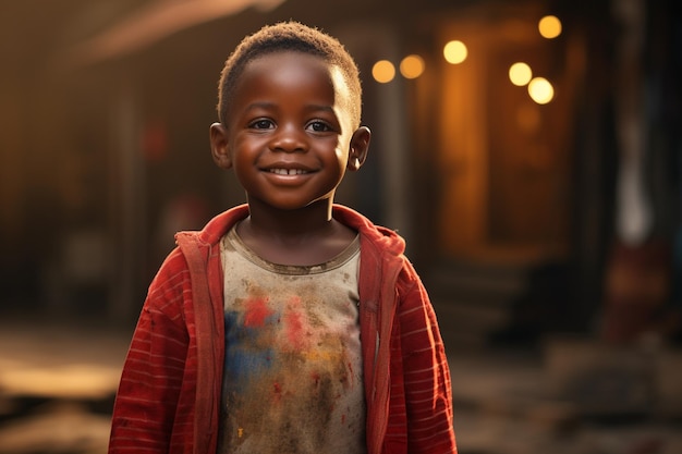 African child AfricanAmerican baby AfroAmerican smiles as he looks at the camera happy childhood chherful beautiful and pretty boy or girl race lifestyle