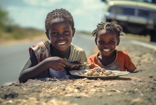 Photo an african child eating