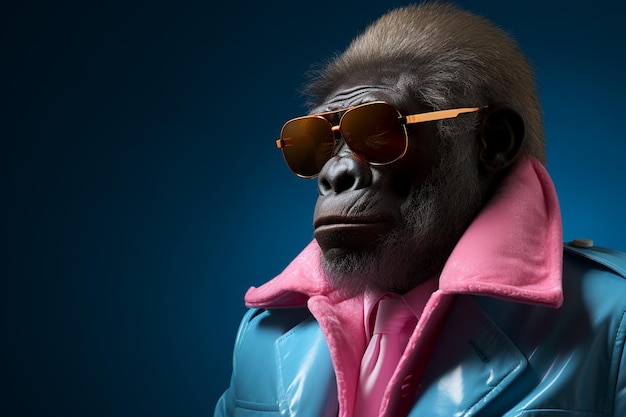 A african chimpanzee in suit and goggles