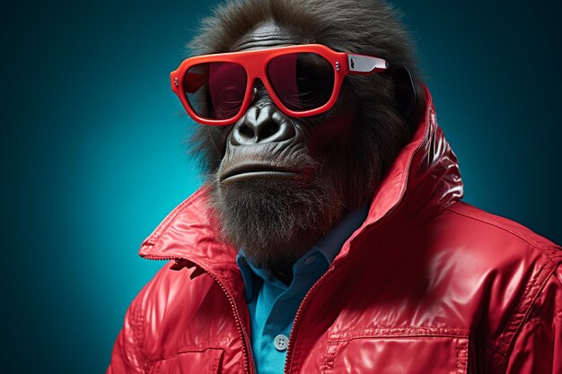 Photo a african chimpanzee in suit and goggles