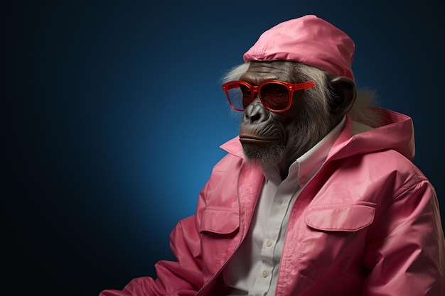 A african chimpanzee in suit and goggles