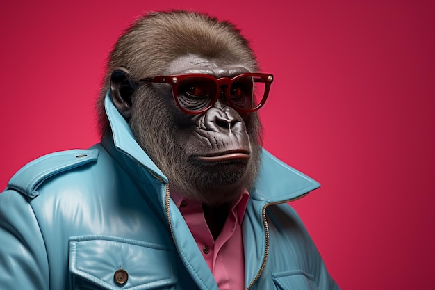 Photo a african chimpanzee in suit and goggles