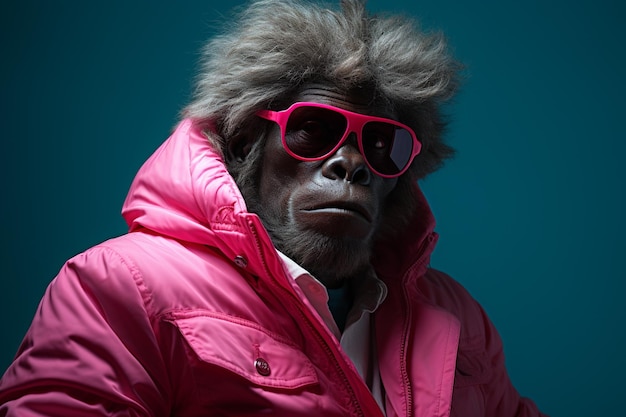 A african chimpanzee in suit and goggles