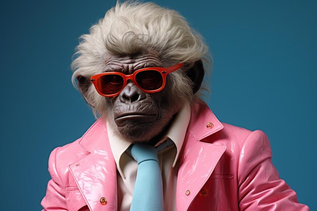 A african chimpanzee in suit and goggles