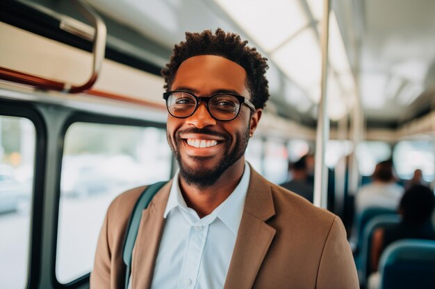 African commuter in a public city bus