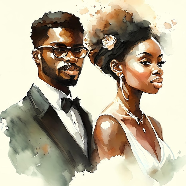 african couple wedding water color