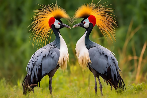 African crowned cranes displaying courtship dan