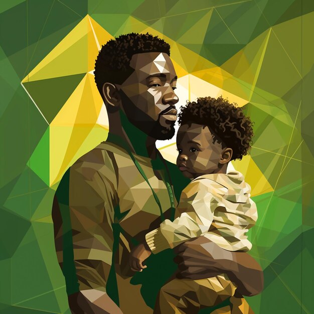 african dad with baby in his arms luminous with key concept on arial gray background