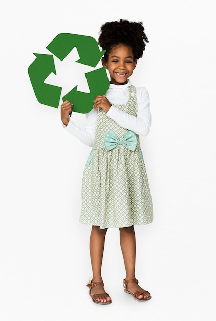 African Descent Girl holding Recycle Sign