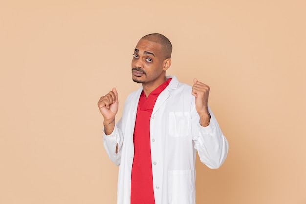 African doctor wearing a lab coat