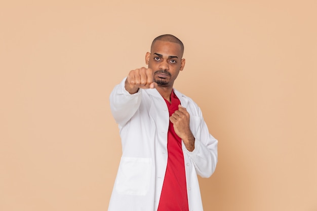 African doctor wearing a lab coat