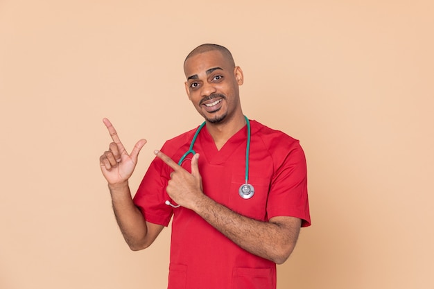 African doctor wearing red uniform